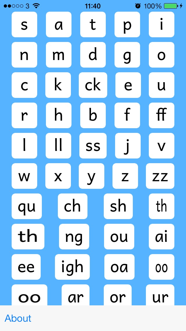 App screenshot showing some of the phonemes you can hear in the app!